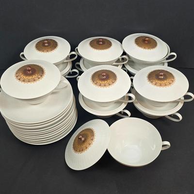 LOT 204: Vintage Rosenthal "Romance" Collection: Covered Cream Soup Bowls w/Plates