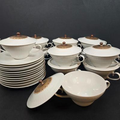 LOT 204: Vintage Rosenthal "Romance" Collection: Covered Cream Soup Bowls w/Plates