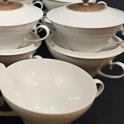 LOT 204: Vintage Rosenthal "Romance" Collection: Covered Cream Soup Bowls w/Plates