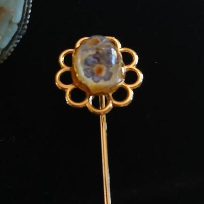 Vintage Brooch pins - Germany micro floral mosaic - Dutch Delft - W. Germany Scarf Clip - redwood burl brooch - Floral hatpin
