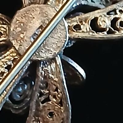 Vintage Amythyst rhinestone brooch -Filigree Sterling Silver Dainty Bow Brooch and a pair of vintage rose earrings