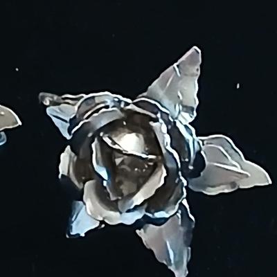 Vintage Amythyst rhinestone brooch -Filigree Sterling Silver Dainty Bow Brooch and a pair of vintage rose earrings