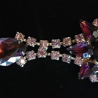 Vintage Amythyst rhinestone brooch -Filigree Sterling Silver Dainty Bow Brooch and a pair of vintage rose earrings