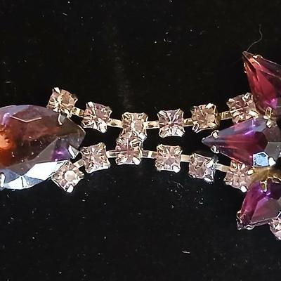 Vintage Amythyst rhinestone brooch -Filigree Sterling Silver Dainty Bow Brooch and a pair of vintage rose earrings