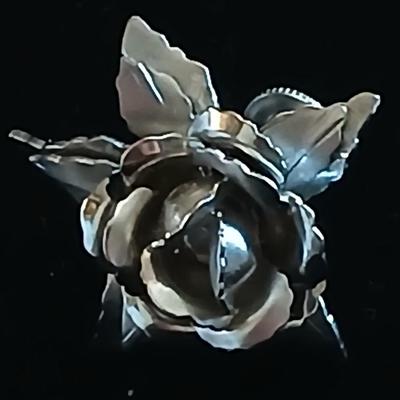 Vintage Amythyst rhinestone brooch -Filigree Sterling Silver Dainty Bow Brooch and a pair of vintage rose earrings