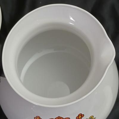 Vintage 1975 Corning Country Festival Blue Birds Coffee Tea Pot 6 Cups with platter, Mikasa dessert plates and mugs