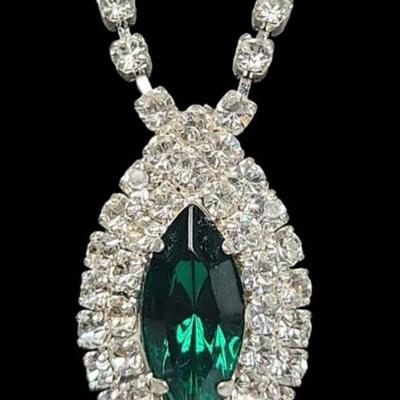 Vintage Green Rhinestone Crystal Adjustable Necklace