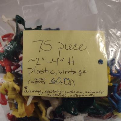 Large Collection of Plastic Toy Figurines- Cowboys, Indians, Animals, Army, etc.- Approx 75 Pieces- Some Vintage