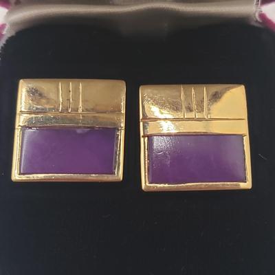 14K Gold Purple Post Earrings & Swirled Pendant/Necklace (ST-KD)
