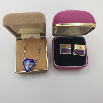 14K Gold Purple Post Earrings & Swirled Pendant/Necklace (ST-KD)