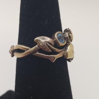 Stunning Leaf and Gem 18K/Sterling Ring (ST-KD)