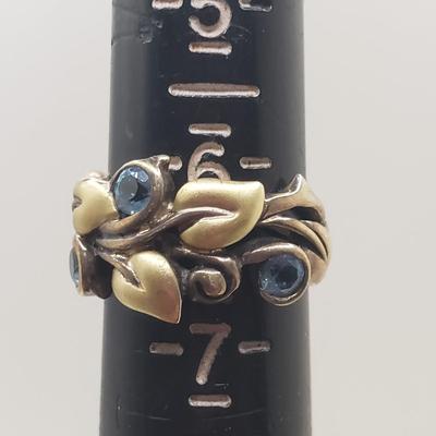 Stunning Leaf and Gem 18K/Sterling Ring (ST-KD)