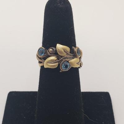 Stunning Leaf and Gem 18K/Sterling Ring (ST-KD)