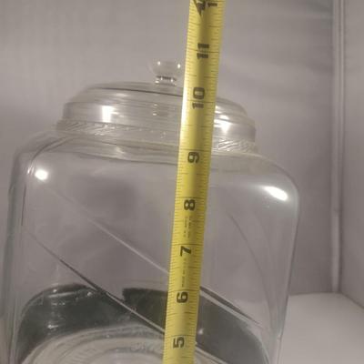 Vintage Curtiss Chicos Spanish Peanuts Store Display/Sales Glass Jar with Painted Metal Sleeve and Lid