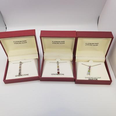 Five Stone/Sterling Pendant Necklaces With Matching Bracelet and More (ST-KD)