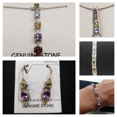 Five Stone/Sterling Pendant Necklaces With Matching Bracelet and More (ST-KD)