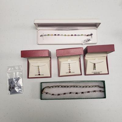 Five Stone/Sterling Pendant Necklaces With Matching Bracelet and More (ST-KD)