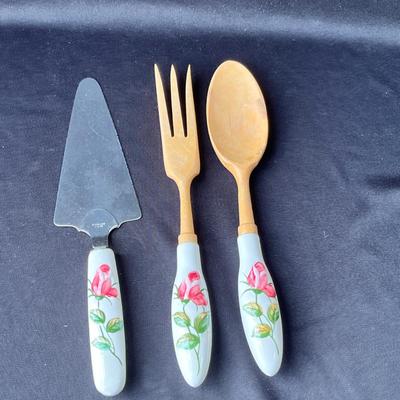 Lot 14 Lefton American Rose Serving Utensils