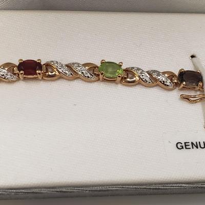 Three Identical 18K over Sterling Stone Bracelets & a Set of Earrings & Pendant (ST-KD)
