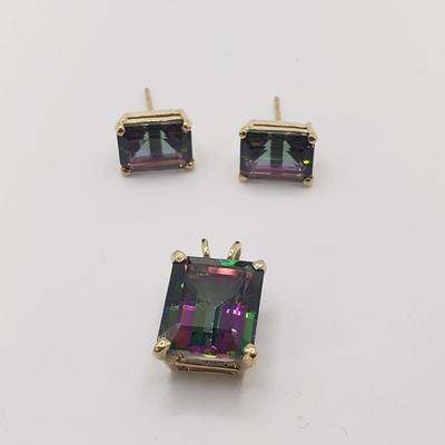 Three Identical 18K over Sterling Stone Bracelets & a Set of Earrings & Pendant (ST-KD)