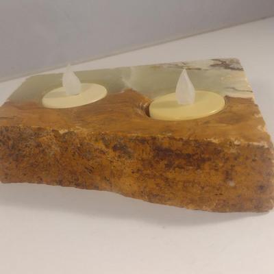 Alabaster/Onyx Two Cavity Candle Holder