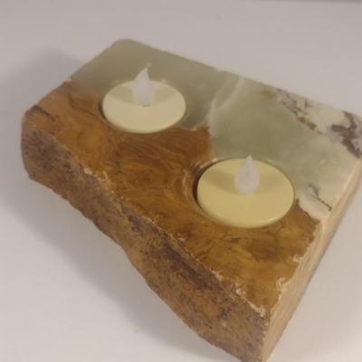 Alabaster/Onyx Two Cavity Candle Holder