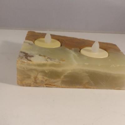 Alabaster/Onyx Two Cavity Candle Holder