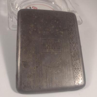 Collection of Tobacco Theme Items- Ashtray, Cigarette Case, Stamped Clay Home Decor