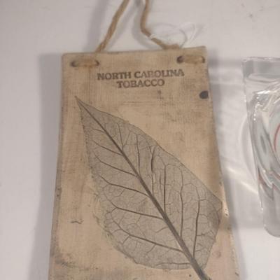 Collection of Tobacco Theme Items- Ashtray, Cigarette Case, Stamped Clay Home Decor