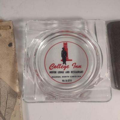 Collection of Tobacco Theme Items- Ashtray, Cigarette Case, Stamped Clay Home Decor