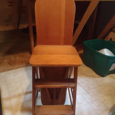 Antique 3-in-1 Combination Wooden Step Stool, Chair, and Ironing Board