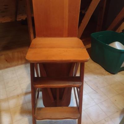 Antique 3-in-1 Combination Wooden Step Stool, Chair, and Ironing Board