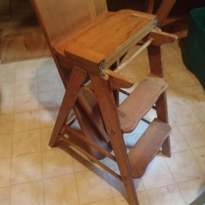 Antique 3-in-1 Combination Wooden Step Stool, Chair, and Ironing Board