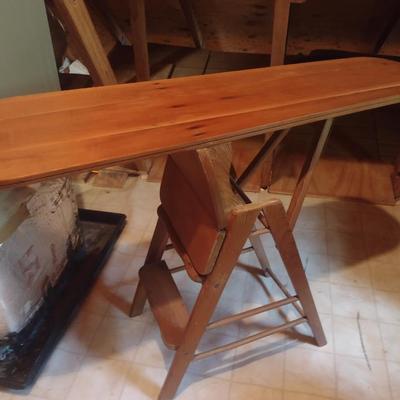 Antique 3-in-1 Combination Wooden Step Stool, Chair, and Ironing Board