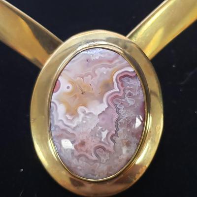 Brass Choker with Stone Pendant and Two Gold Necklaces (ST-KD)