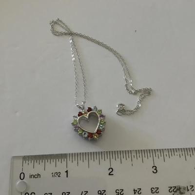 Vintage, sterling silver, crystal heart charm, pendant, thick double sided