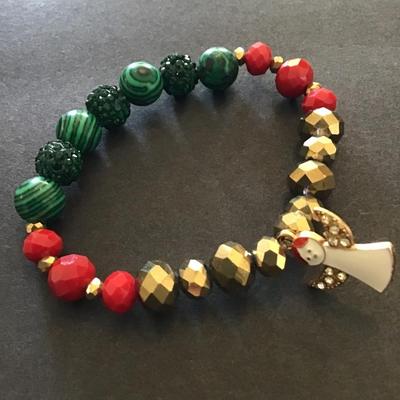 Vintage Christmas beaded stretch bracelet