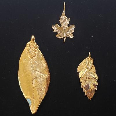 Carved Stone and Gold Leaf Pendants w/ 10K & 14K (ST-KD)