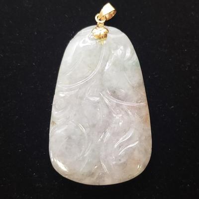 Carved Stone and Gold Leaf Pendants w/ 10K & 14K (ST-KD)