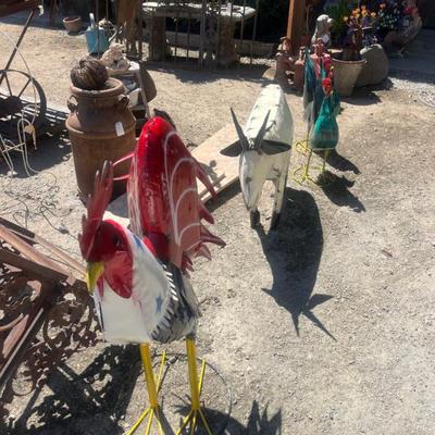 Sale Photo Thumbnail #69: Metal Yard Art Rooster and Goat
