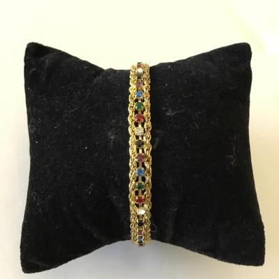 Beautiful, vintage, mesh, multicolored, crystal rhinestone bracelet, mid-century