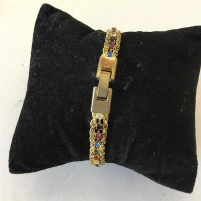 Beautiful, vintage, mesh, multicolored, crystal rhinestone bracelet, mid-century