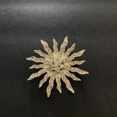 Vintage Rhinestone star sun brooch