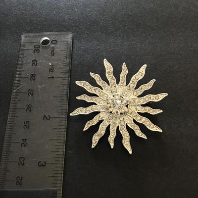 Vintage Rhinestone star sun brooch