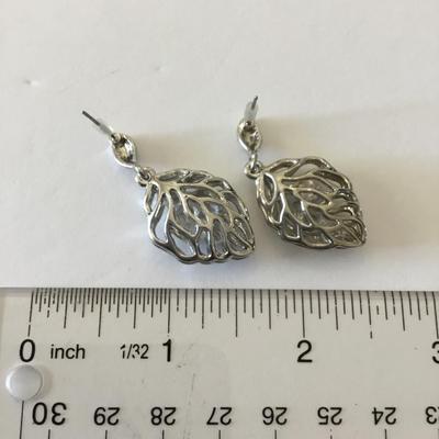 Beautiful silver tone hollow leaf dangle earrings
