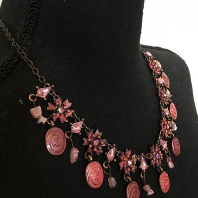 Beautiful vintage enamel flower statement, necklace