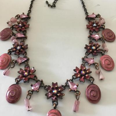 Beautiful vintage enamel flower statement, necklace