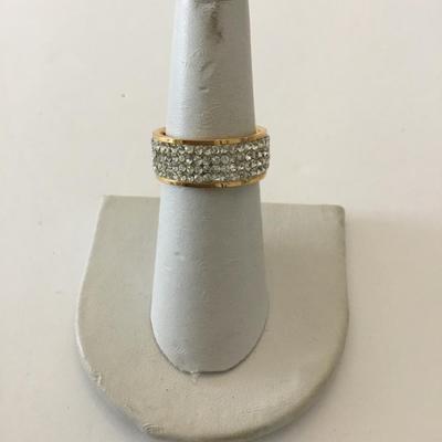 Milor stainless steel rose, gold pave, crystal band ring