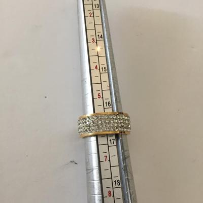 Milor stainless steel rose, gold pave, crystal band ring