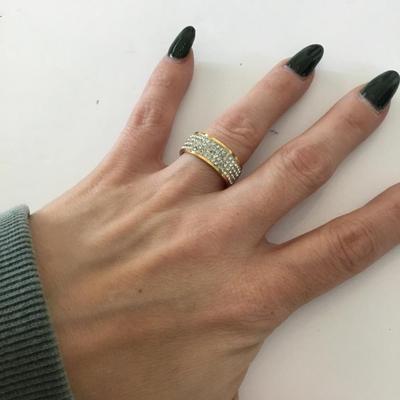 Milor stainless steel rose, gold pave, crystal band ring